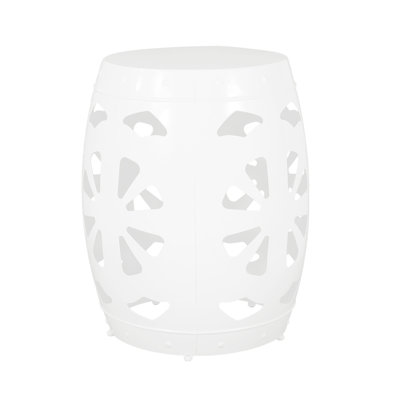 Large White Iron End Table - No Assembly, Powder-Coated Elegant Cut Frame, Assembly
