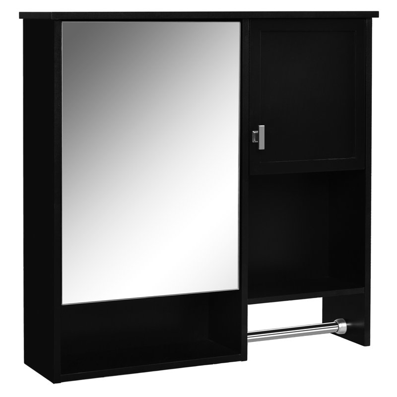 Modern Bathroom Storage Cabinet With Mirror And Towel Bar - 29.84'' X 28.74'', Adjustable Shelf Height, , Black Wall Shelf, -Proof,