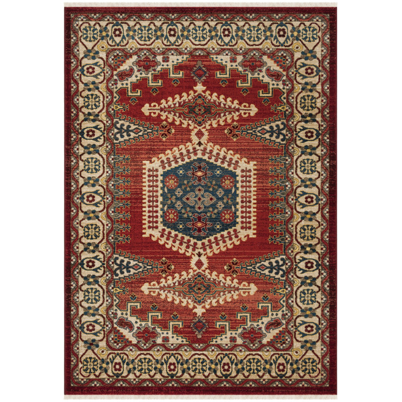 Bisen Performance Oriental Rug, Rectangle 5'1" x 7'5", Red/Ivory