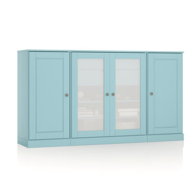 100% Solid Wood 65" Sideboard with Solid, Frosted Glass Doors, 2-Drawers and Adjustable Shelves