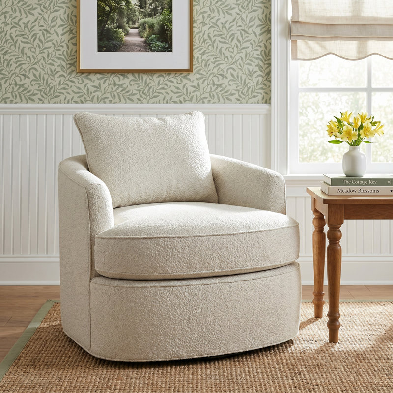 Mills Upholstered Swivel Barrel Chair, Ida White