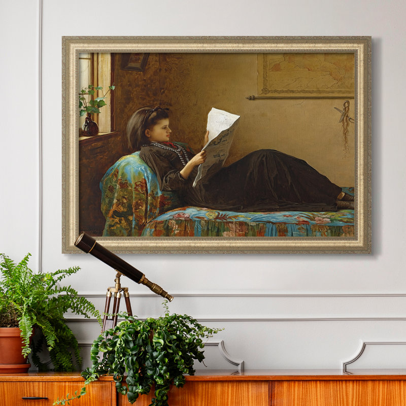 Intéressant, 1872 - Eastman Johnson - Toile encadrée sur mesure, 24x34 INNER SIZE, Framed Canvas, Champagne Leaf Relief