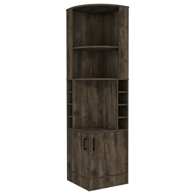 2-Shelf Dark Brown Bar Cabinet, Accommodates And Displays 8 Bottles 8 Cabinet In Brown, Featuring Ample Concealed Storage