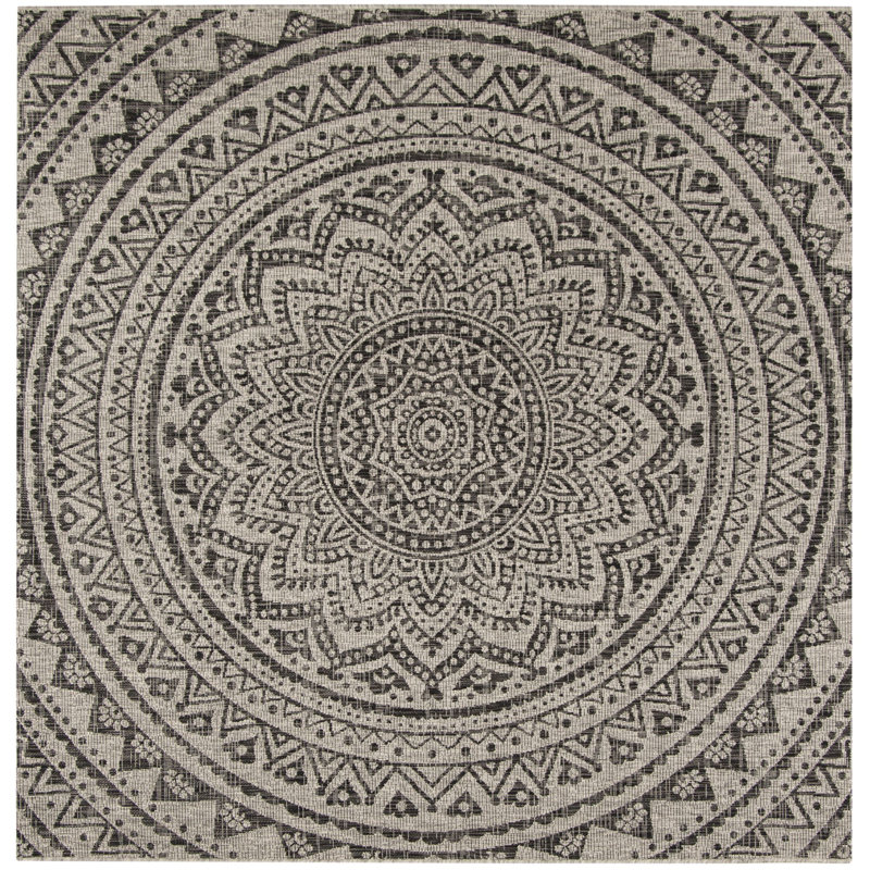 Arneshia Floral Light Gray/Black Indoor/Outdoor Area Rug, Square 6'7"