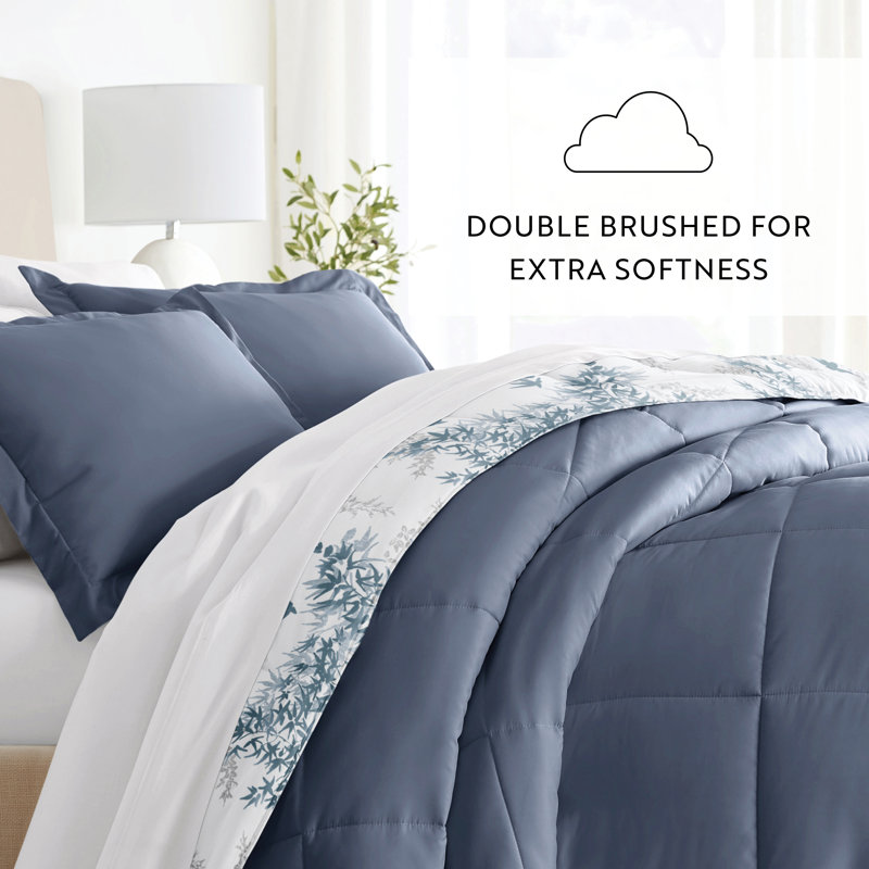 Full Blue Down Alternative Reversible Comforter Set