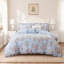 Ensemble de literie à fleurs bleues, couette en microfibre pour lit double et queen, style champêtre