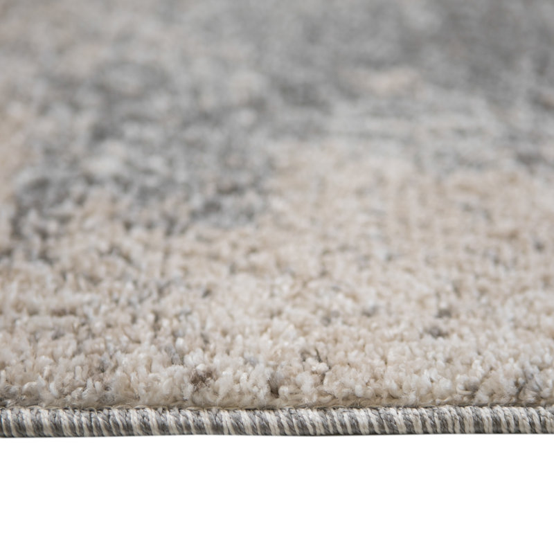 Tapis abstrait en polyester tissé à la machine crème, Rectangle 7 pi 10 po x 10 pi 6 po