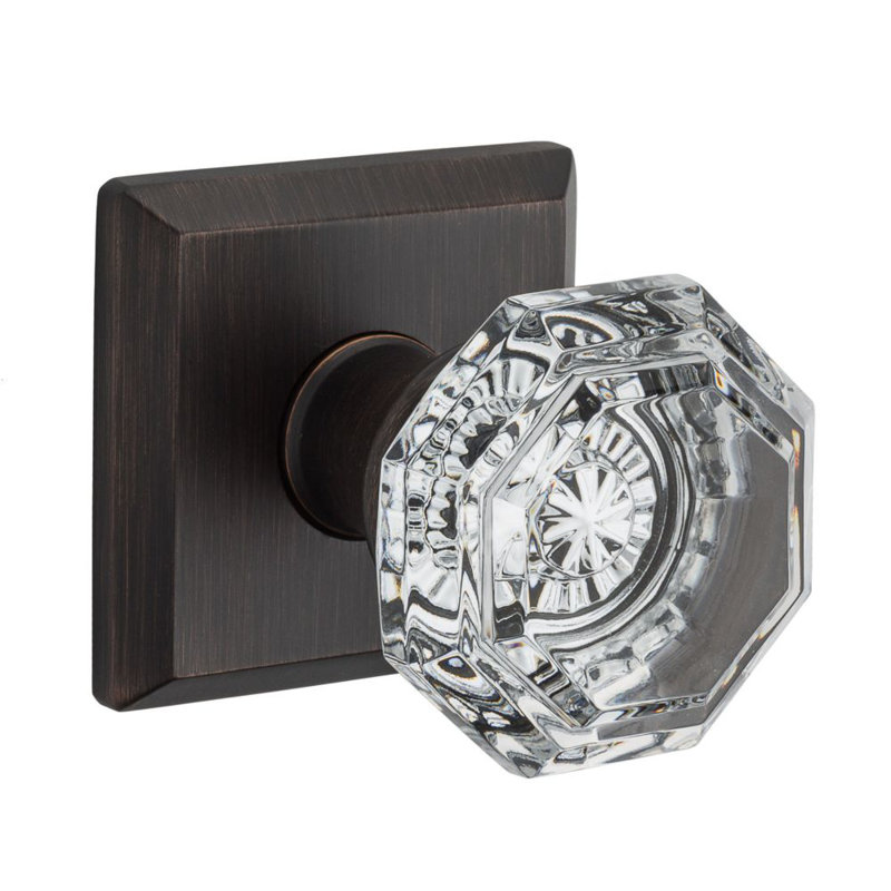 Crystal Double Dummy Door Knob with Traditional Square Rose, Venetian Bronze