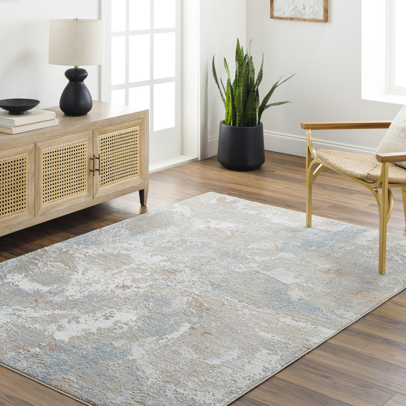 Tapis bleu / rouille / beige / gris en polypropylène tissé à la machine à motif abstrait Avia, Rectangle 12 pi x 15 pi