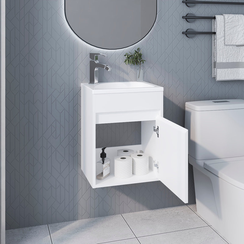 Bathroom Floating Vanity With Sink And 1 Door, White