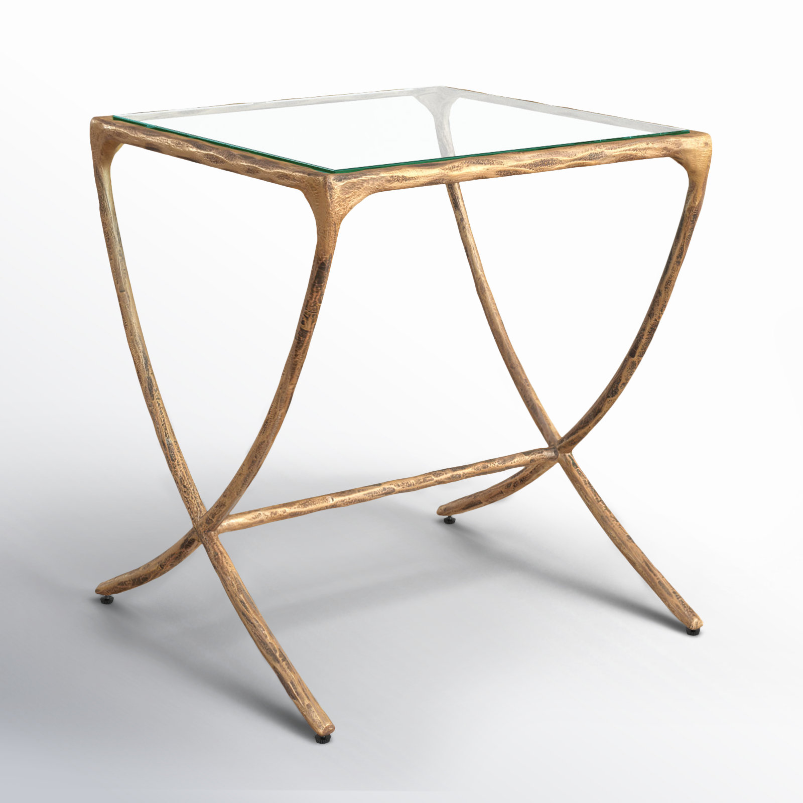 Evelynn Glass End Table, Brass