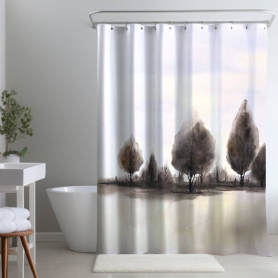 Landscape of Trees Blue – Polyester Shower Curtain, Dye Sublimation Print, 71" W × 74" L
