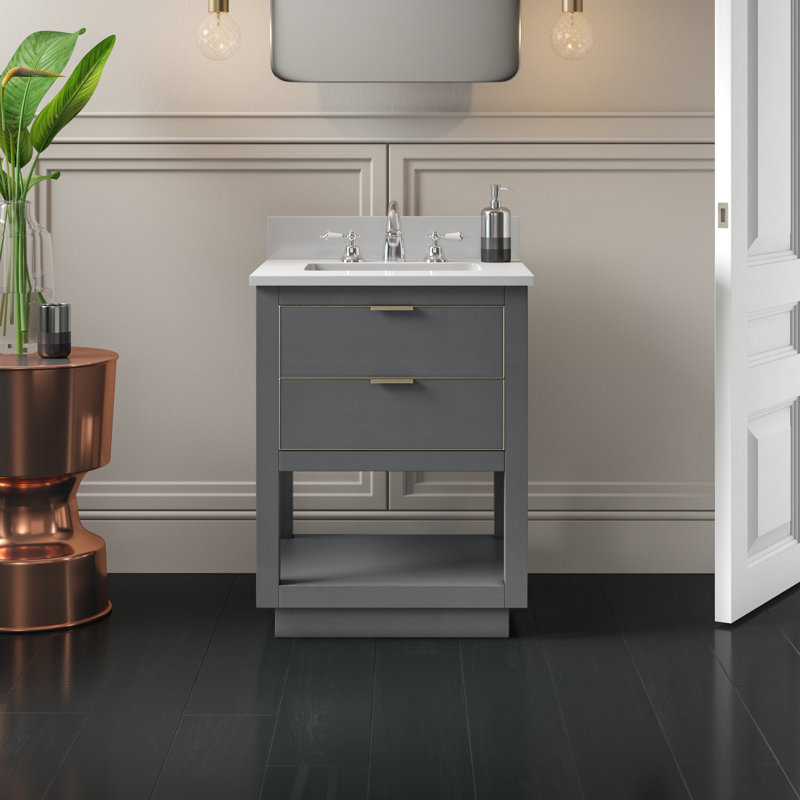 Allie 24" Single Bathroom Vanity with Carrara Marble Top, Carrara White Marble/Gold, Twilight Gray