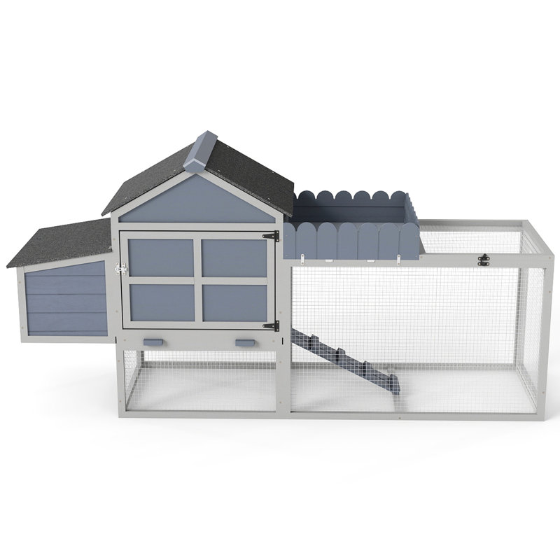 Poulailler de 80 pouces 2 avec nichoir, filet, jardinière et toit, conçu pour la cour arrière, gris, structure de ventilation grise de 80 po, production d'œufs à l'épreuve des intempéries