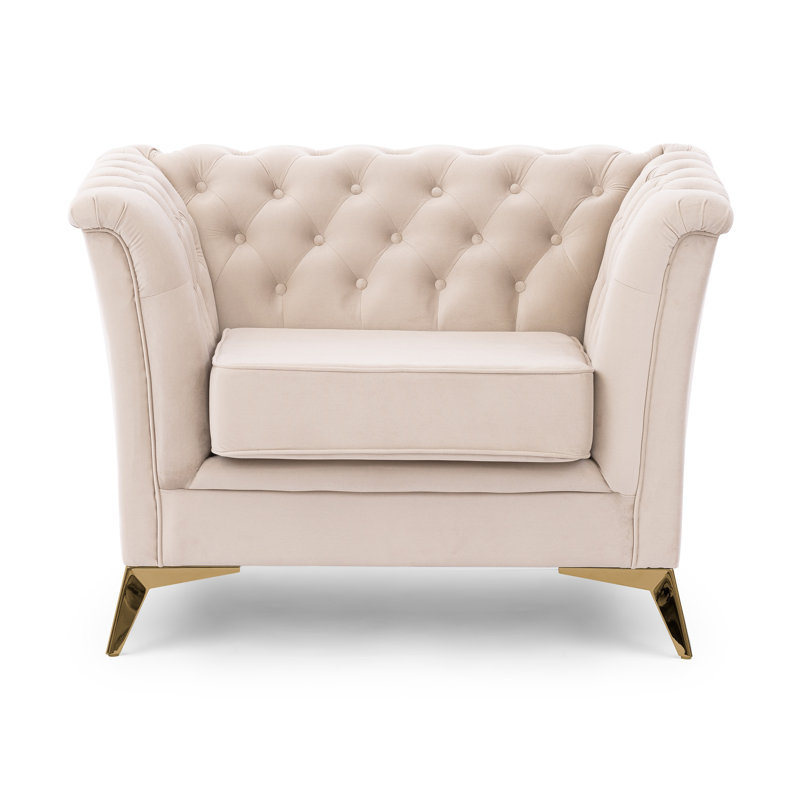 Whitby Velvet Chesterfield Chair, Gold, Beige
