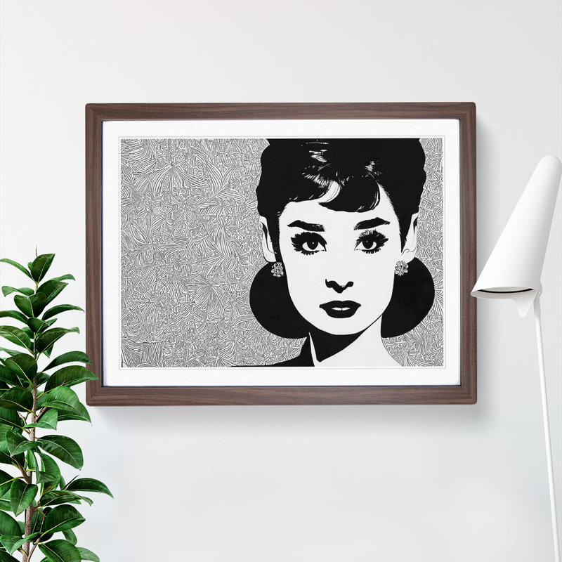 Audrey Hepburn Monochrome Vol.1 - Single Picture Frame Print, 25cm H x 34cm W x 2cm D, Walnut Framed