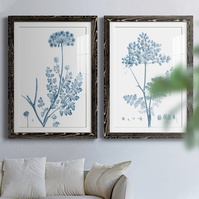 Antique Botanical in Blue V - ensemble de 2 reproductions d'art sur papier encadré, H 31,5 po x l 47 po x P 1,5 po