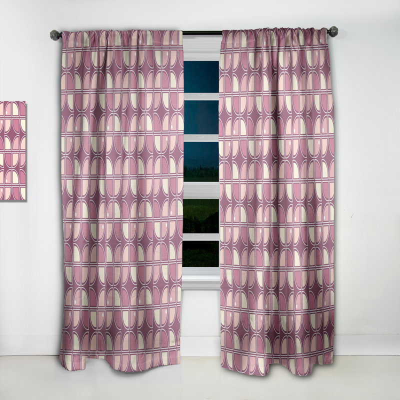 Panneau de rideau abstrait, motif rétro mauve rose occultant - motif rétro mauve rose, L 52 po x L 90 po