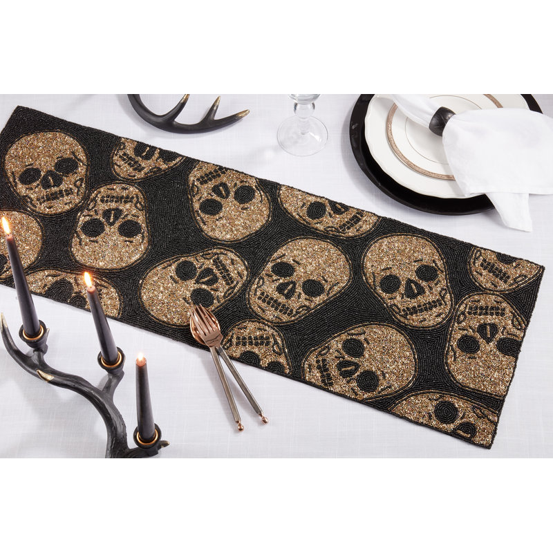 Edgy Beaded Skulls Table Runner