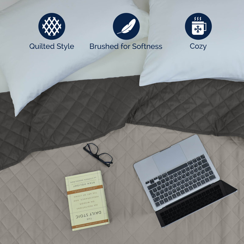 Martex Reversible Coverlet, Twin, Light Grey/Graphite