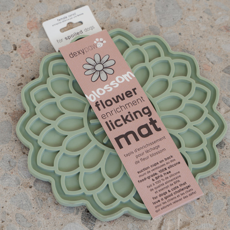 Dexypaws: Enrichment Lick Mat: Sage Green Blooming Blossom - Plat à nourrir en silicone pour chien