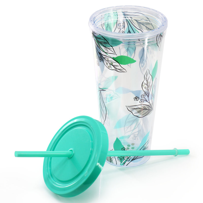Ensemble de gobelets en plastique 6 pièces 24 onces Gibson Home Tropical Sway Vineyard avec couvercle et paille