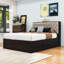 Grand lit plateforme en bois avec tablettes de rangement intégrées, tiroirs et range-chaussures-285423674