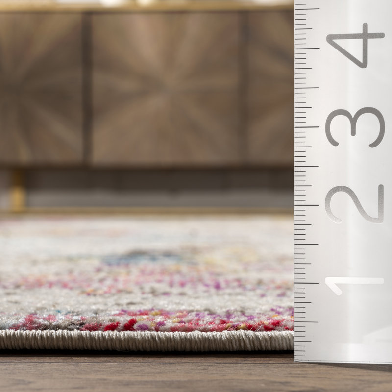 Vita Colorful Abstract Power Loom Performance Yellow/Cream/Pink Rug, Oval 5' x 8'