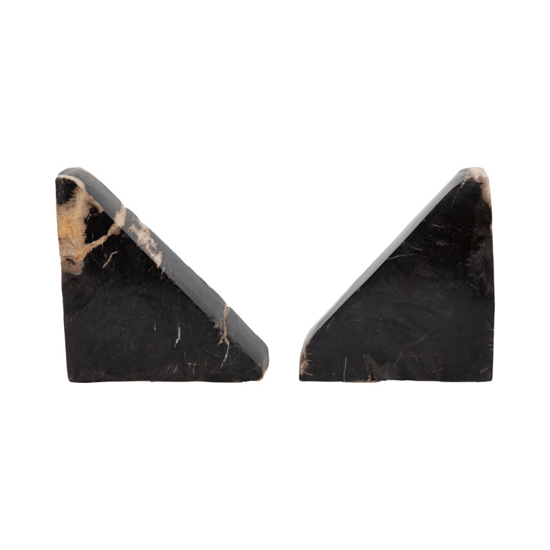 6" Natural Triangular Petrified Wood Bookends - Elegant Home Decor and Office Accessory, Durable Wooden Design, Perfect for Book Lovers, Set of 2