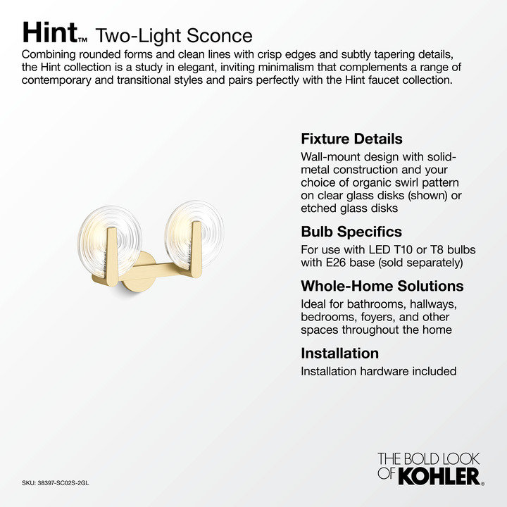 Hint Two-Light Sconce, Brushed Brass