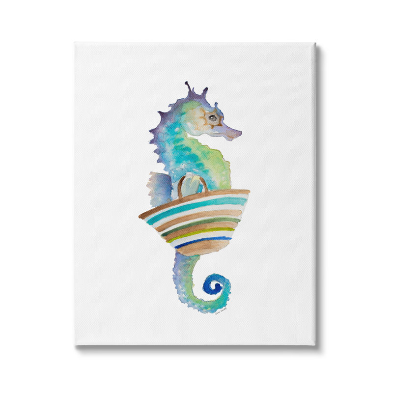 Doux ombre hippocampe rayé, sac de plage, animal aquatique par Lanie Loreth - Peinture, H 48 po x l 36 po, Toile tendue