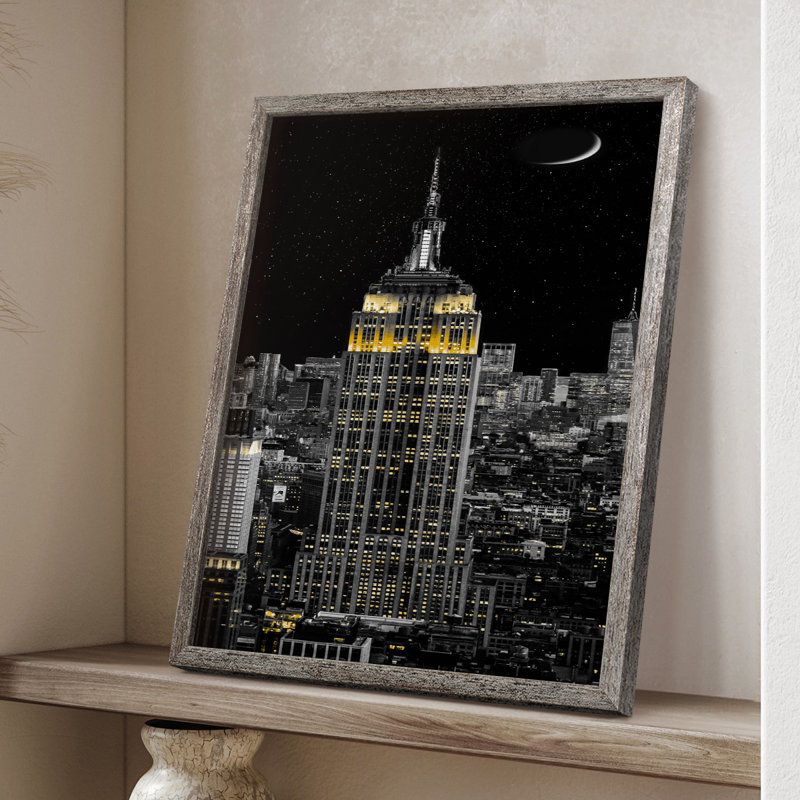 NY Night Framed Print - Solid Wood, 11" H x 9" W