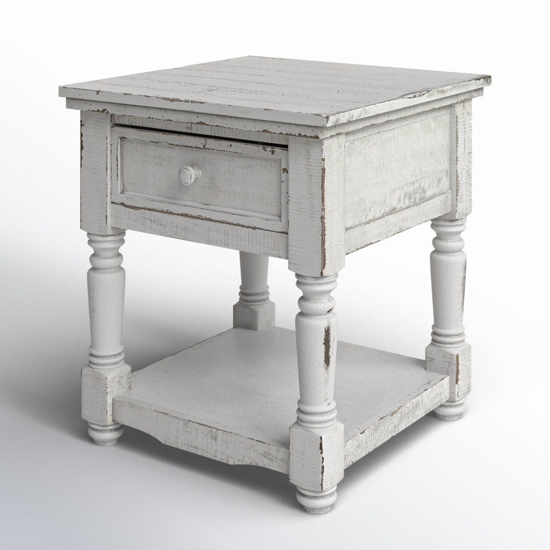 Griselde Solid Wood End Table with Storage, White