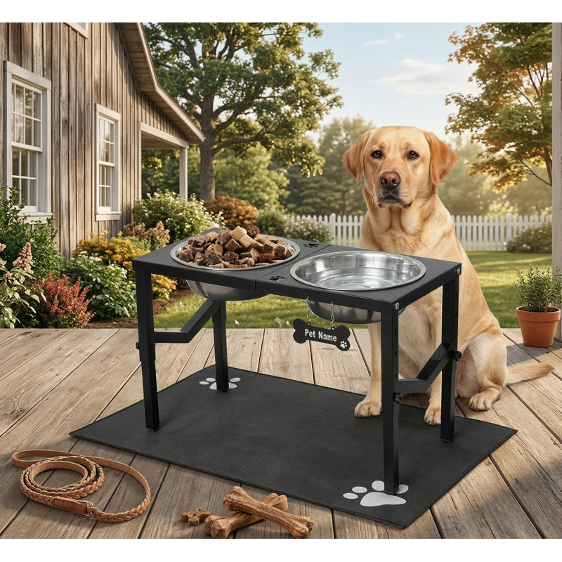 Support à bol surélevé en métal réglable à 4 hauteurs pour chiens de grande / très grande taille, avec 2 grands bols en acier inoxydable de 111 oz et un tapis anti-dégâts, 10,8 po à 16,2 po