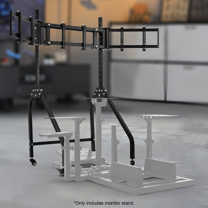Ultra-stable Triple Monitor Stand For Racing Simulator Cockpit 27-32 Inch Heavy Duty Triple Screen Mount With Casters And Punk Design