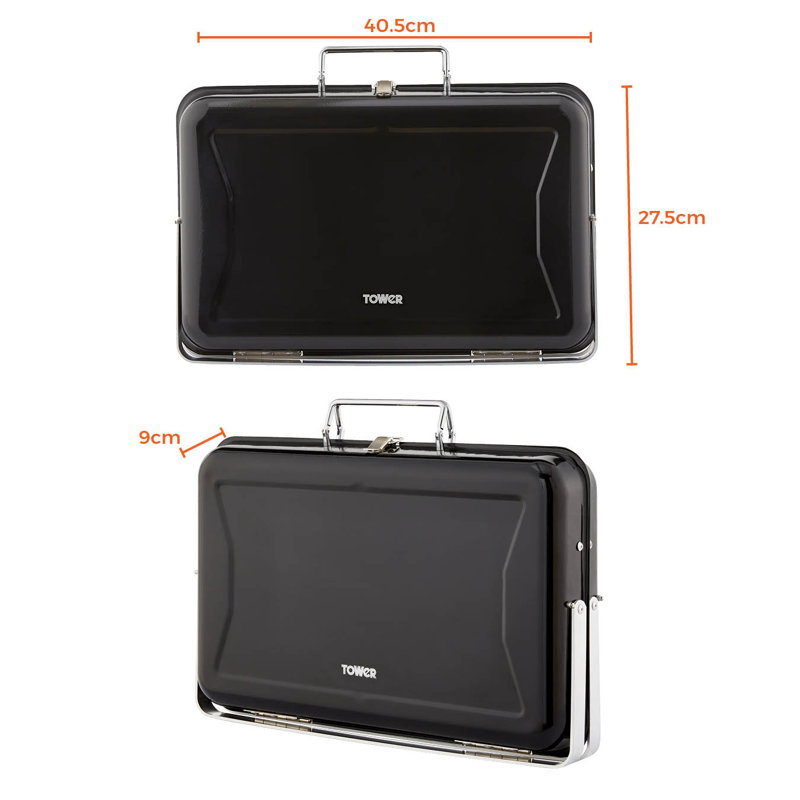 Tower Stealth Portable Charcoal Briefcase BBQ with Carry Handle, Compact Design, Black