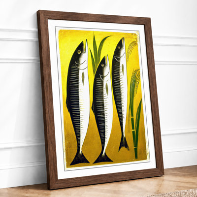 Three Fish in Green Geometric 1 Piece Single Picture Frame Wall Art
