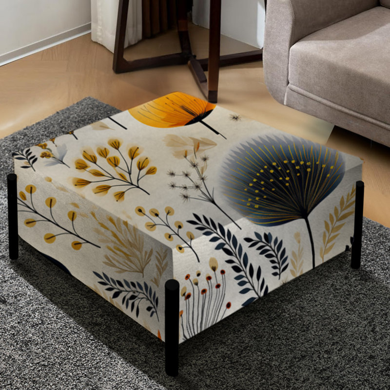 Grand repose-pieds carré Cottage Cottage jaune et beige Cottage