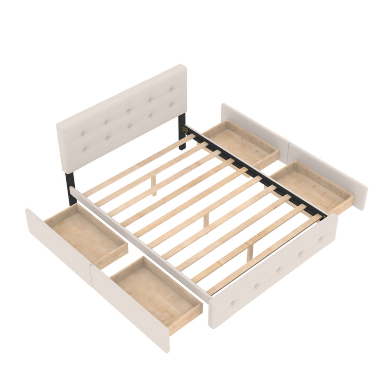 Lit plateforme avec rangement Monzelle, Beige