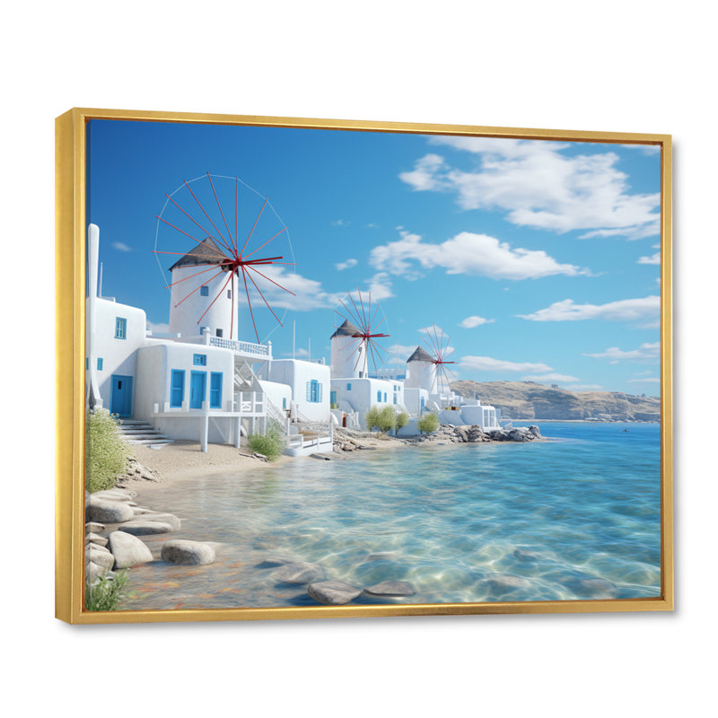 «Grèce Serenity In Mykonos - Grèce», reproduction sur toile encadrée, H 30 po x l 40 po x P 1,5 po, Cadre flottant doré