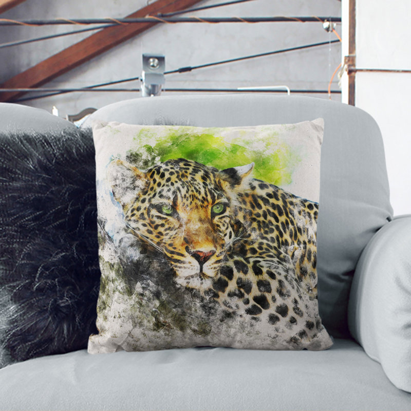 Leopard Vol.2 Watercolour Square Throw Cushion, 55cm H x 55cm W x 20cm D, Stone