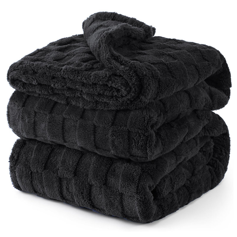 Couverture molletonnée douillette texturée, Noir, noir, noir, noir