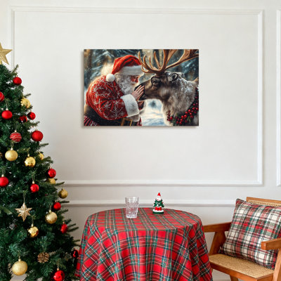 Vintage Santa's Reindeer Framed Christmas Canvas Wall Art for Living Room, Winter Pictures Wall Decor Canvas Prints for Bedroom, Santa Christmas Gifts, Poster Artwork for Wall Decorations