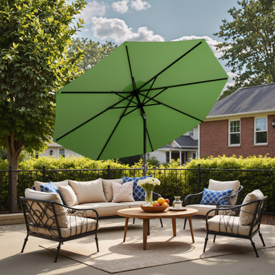 Parasol de patio électrique de 9 pi, parasol de table d'extérieur, parasol de jardin, parasol de marché avec 8 nervures robustes, démarrage en un clic et manivelle à propos de cet article, beige