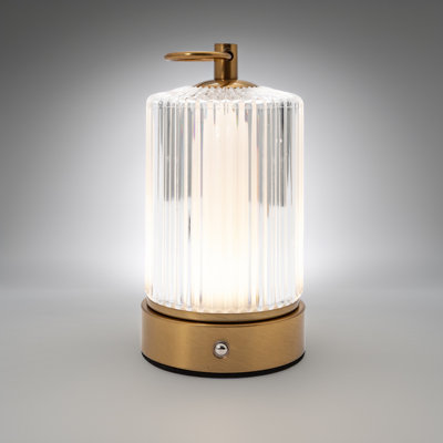 Brushed Gold Rechargeable Touch Dimmable Table Lamp With Ribbed Shade By