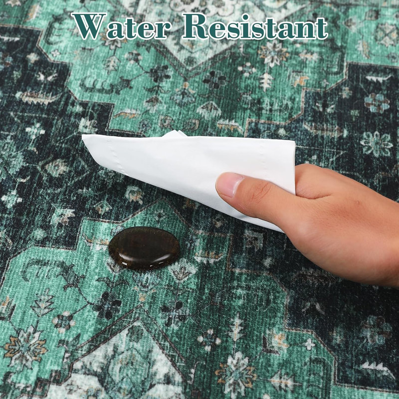 Vintage 2x6 Washable Runner Rug – Non-Slip Non-Shedding Foldable Distressed Traditional Carpet for Kitchen Bedroom Entryway Bathroom Brown/Green.