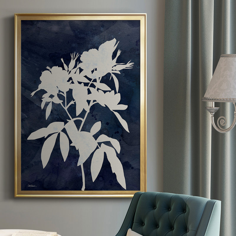 Toile encadrée de qualité supérieure Indigo Botanical I Revisité, L 22,5 po x H 30,5 po, Or