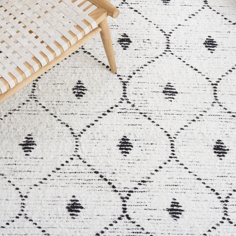 Tapis ivoire / noir en coton tissé à la main Daloris, Rectangle 3 pi x 5 pi
