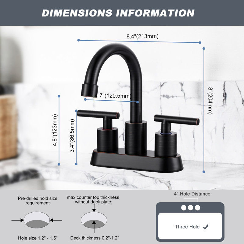 4-Inch Centerset Double Handle Bathroom Sink Faucet With Pop Up Drain And Water Supply Lines, Matte Black