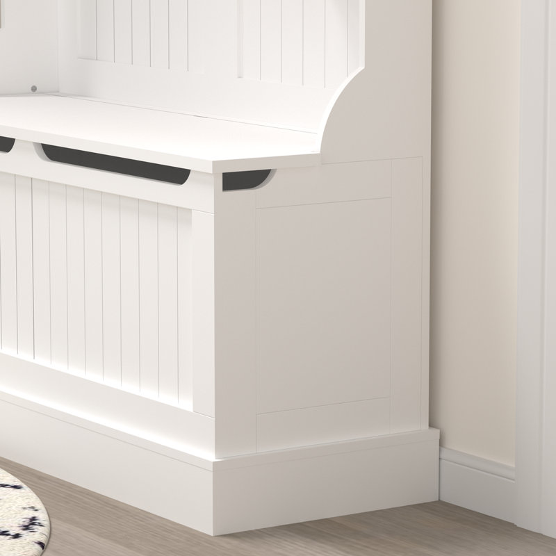 Entryway Bench With Standing Coat Rack, Hall Tree With Shoe Storage Bench, Entryway Organizer With 5 Hooks, White
